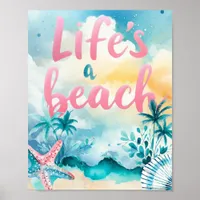 Pastel Life's a Beach Watercolor Palms and Shells Poster