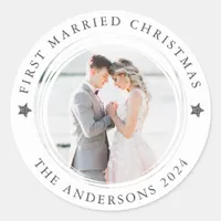 First Married Christmas Photo Classic Round Sticker