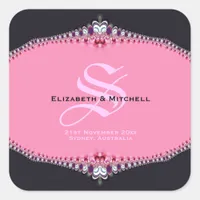 Pink Princess Lace Wedding Square Sticker