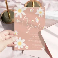 Its a Girl Baby Shower Invitation Pink Blush Daisy