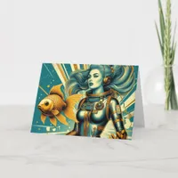 Retro female astronaut and fish All Occasion Card
