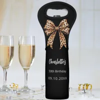 Bow leopard print black Birthday Party Wine Bag