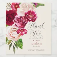 Roses Burgundy/Cream Wedding Thank You ID584 Wine Label