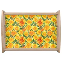 Watercolor Yellow and Orange Marigold Type Flowers Serving Tray