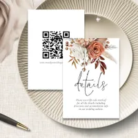 Rustic Terracotta Florals QR Code Wedding Details Enclosure Card