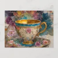 Gorgeous Teacup Mixed Media Painting Postcard