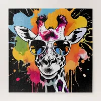 Cute colourful Giraffa with sunglasses splash Jigsaw Puzzle