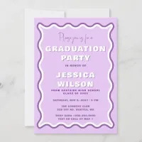 Retro Cute Wavy Purple Photo Graduation  Invitation