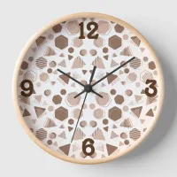 Hexagon & Triangle Pink & Brown on White Pattern  Clock