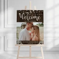 Wood Lace String Lights Photo Wedding Welcome Foam Board