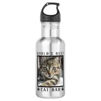 World's Best Cat Dad Pet Photo Paw Prints Stainless Steel Water Bottle