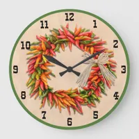 Southwest Chile Ristra Wreath with Western Numbers Large Clock