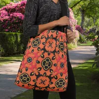 Orange Red Black Ethnic Arabesque Boho Chic Crossbody Bag
