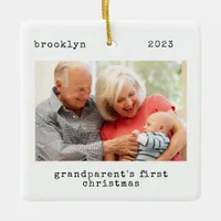 Minimalist Photo Grandparent's First Christmas  Ceramic Ornament