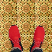 Oriental Orange & Yellow Ochre Geometric Pattern Ceramic Tile