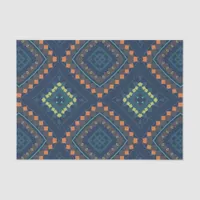 Deep Blue Ethnic Folk Boho Chic Mosaic Pattern Tissue Paper