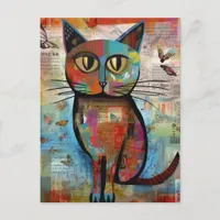 Adorable Colorful Cat Butteflies Collage Postcard