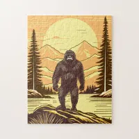 Retro Bigfoot Vintage Sasquatch Mountains   Jigsaw Puzzle