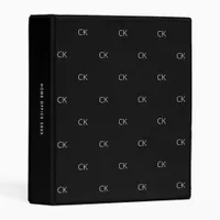 Black white monogram initial elegant office school mini binder