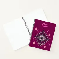 Hamsa Hand with Evil Eye and Hearts Pink on wine Notebook