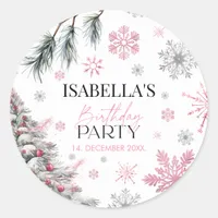 Birthday Winter Pink  Classic Round Sticker