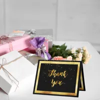 Thank you card wedding black gold confetti