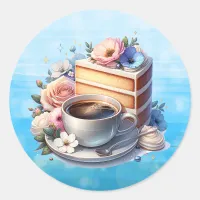 Piece of Cake, Cup of Coffee and Flowers Classic Round Sticker