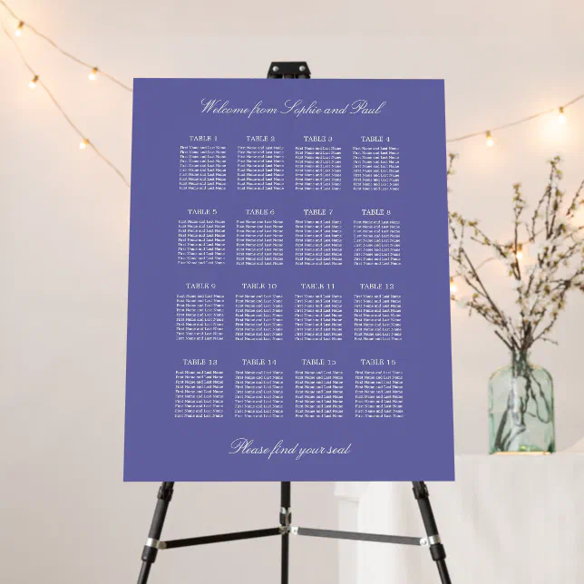 Lavender 16 Table Wedding Seating Chart Foam Board