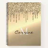 Monogram 14K Antiqu Gold Dripping Glitter Metallic Notebook