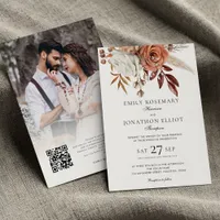 Rustic Terracotta Florals Photo QR Formal Wedding Invitation