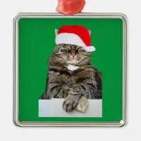 Christmas Cat Humbug Photo Premium Square Ornament