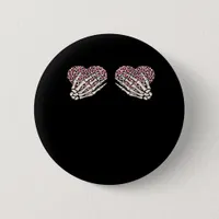 Funny Valentines Day Skeleton Hands Hearts Girl Button