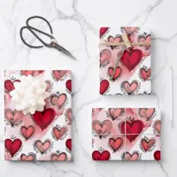 Whimsical Red and Pink Hearts Valentine's Wrapping Paper Sheets