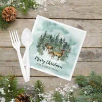 Watercolor Christmas Rustic Forest Woodland Deer Napkins