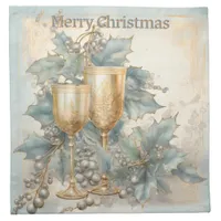 Vintage Wine Goblets Merry Christmas Monogram |  Cloth Napkin