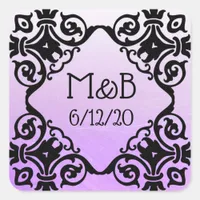 Personalized Purple Wedding Date  Initials Sticker
