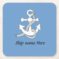 Paper Coaster - Ship's anchor and name, blue