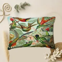 Elegant Green Tropical Hummingbird Botanical Accent Pillow