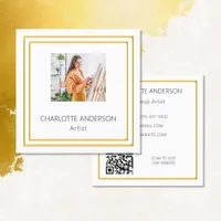 White gold photo elegant QR code Square Business Card