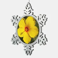 Yellow Hibiscus Flower Snowflake Pewter Christmas Ornament