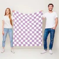 Cute Pastel Purple White Wavy Checkerboard Pattern Fleece Blanket