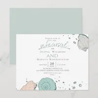 Rehearsal | Modern Seashells Coral and Teal Invitation