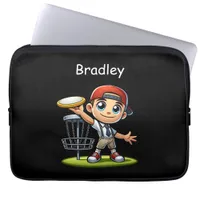 Cute Little Boy Playing Disc Golf Personalized Laptop Sleeve