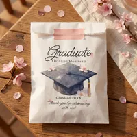 Watercolor Pink Cherry Blossoms and Graduation Cap Favor Bag