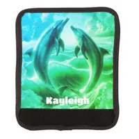 Monogram Blue & Green Dolphins Ocean | Luggage Handle Wrap