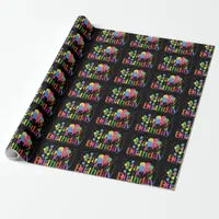 Confetti, Party Hats and Balloons Black Background Wrapping Paper
