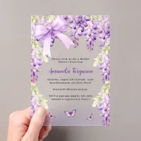 Wisteria purple floral butterfly bow Bridal Shower Acrylic Invitations