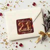 Luxury Red Gold Ruby Gem 21st Birthday Party Square Sticker