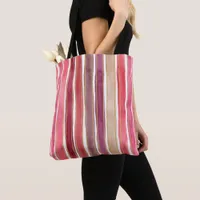 Watercolor Wide Vertical Stripes of Plum Wine Pink Tote Bag