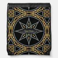 Black Sparkle Gold Glitter Custom Name Drawstring Bag